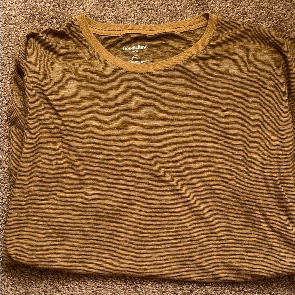Goodfellow & Co Mustard and Brown Narrow-Striped Crew Neck Tee